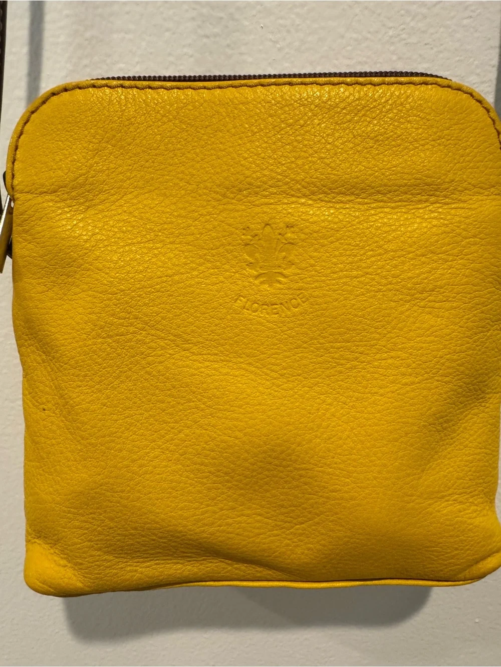 Florence Italy Yellow Pebbled Leather Crossbody Bag Gold Florentine Lily Logo